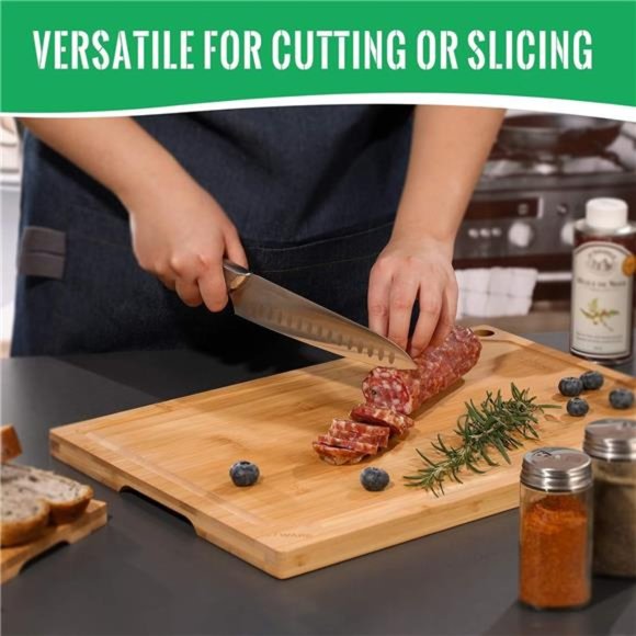 Extra Large Bamboo Cutting Board, Heavy Duty Wood Cutting Boards, 18" x 12" - Picture 4 of 8
